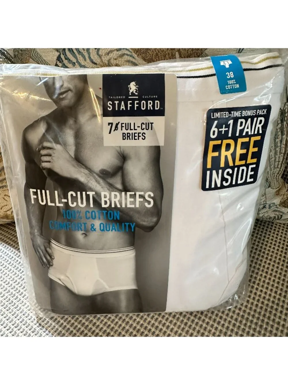 Stafford 7-Pack Full-Cut Briefs White 100% Cotton Size 38 Comfort Waistband Pre-